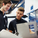 Workers reviewing